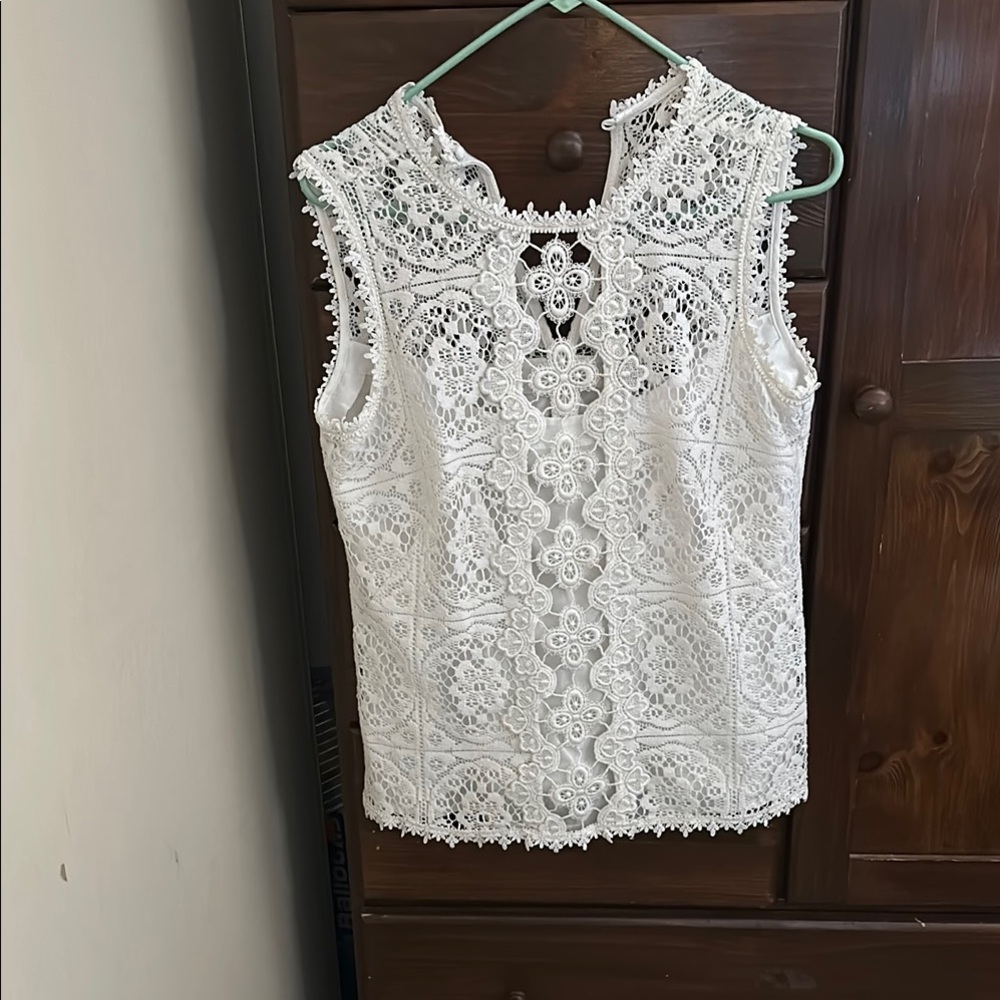 Nanette Lepore White Lace Sleeveless Blouse